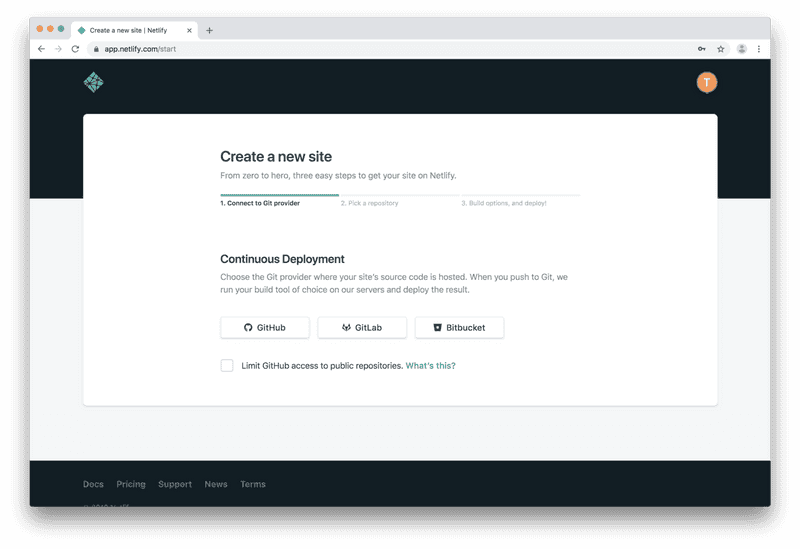 How to quickly deploy a Gatsby site with Netlify: Create a new site