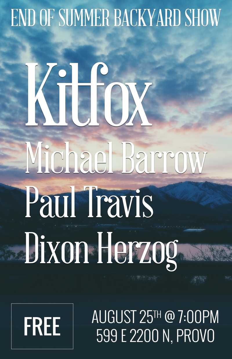 Flyer design for a Michael Barrow & the Tourists show in the backyard of a friend in Provo, UT